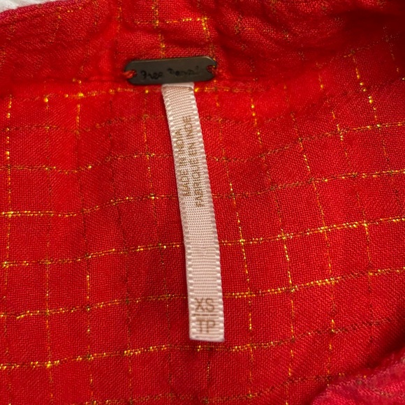 Free People Oversized Popover Tunic Shirt Red Gold - Picture 4 of 4